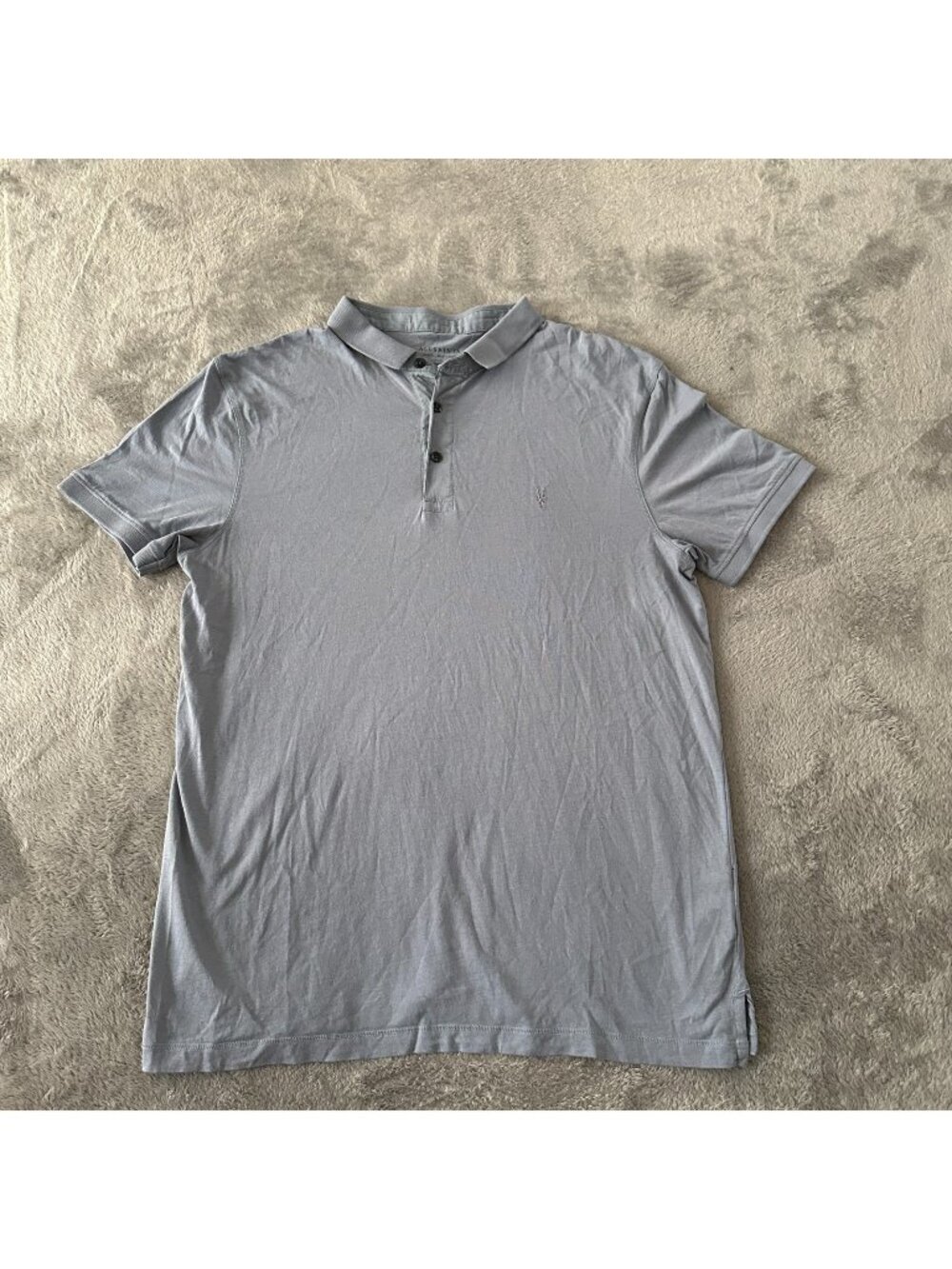 Allsaints Blue Gray Slim Fit Organic Cotton Polo Shirt Men's MEDIUM